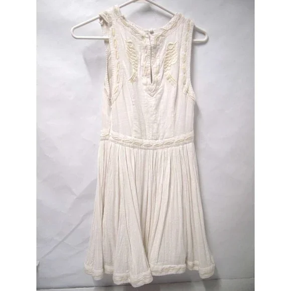 Free People Womens Womens Dress 0 White Birds of A Feather Embroidered Fit Flare - Picture 4 of 8